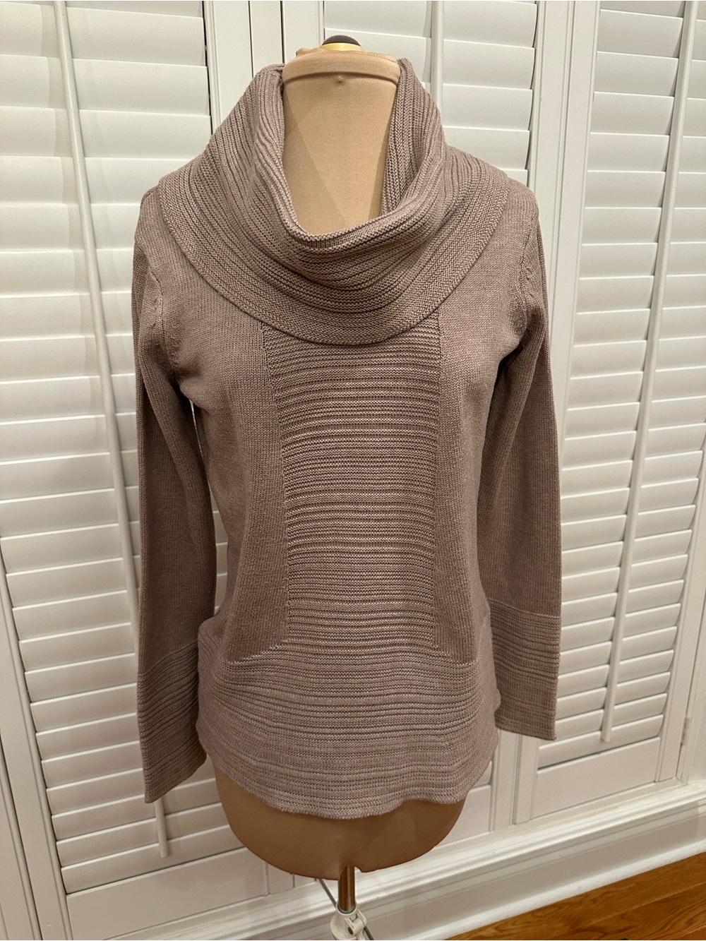 Calvin Klein Taupe Cowl Neck Knit Sweater